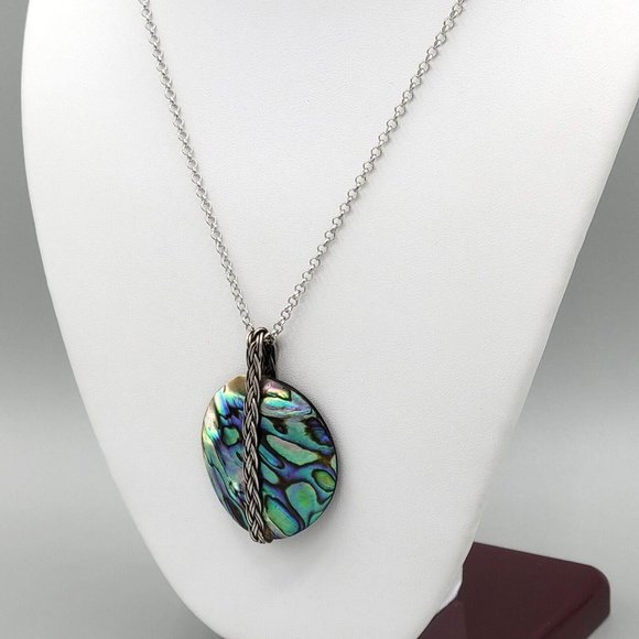 Womens Round Mother Of Pearl Pendant Silver Tone Round Link Chain Necklace 22 in - Picture 4 of 8